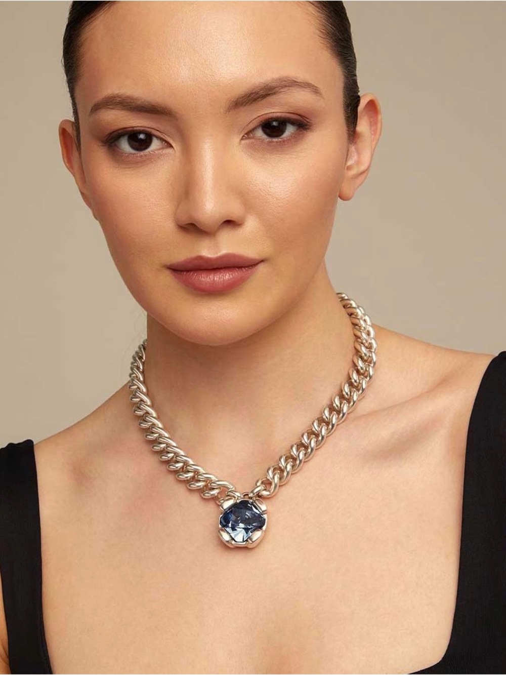 UNO de 50 Silver Chain Necklace with Blue Crystal Charm